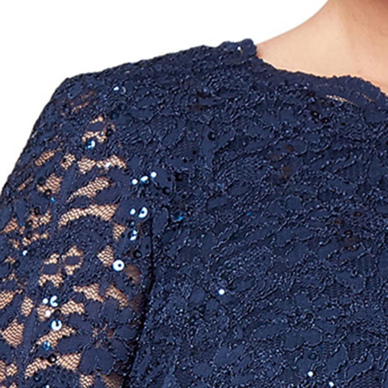 Alex Evenings Women's Plus Size Stretch Lace Bodice Mock One Piece Gown, Navy, 16W - Image 5